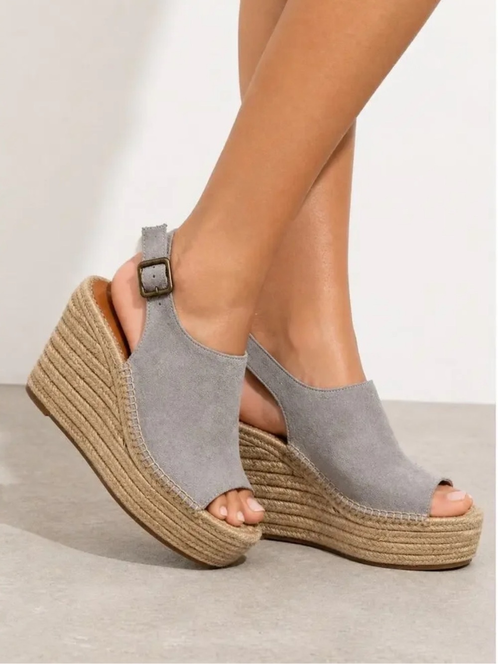 NEW! SOLUDOS Sevilla Espadrille Slingback Platform Wedge Sandals Gray Size 10